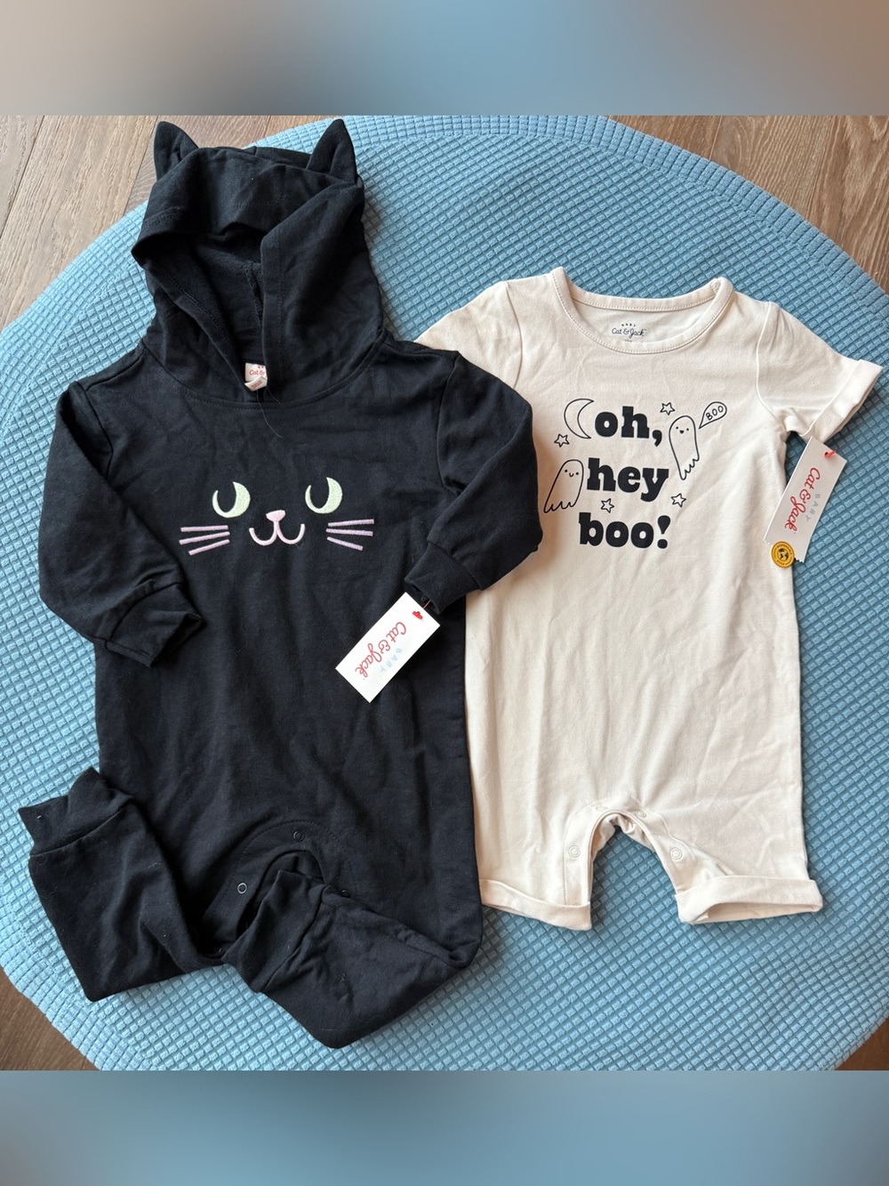 HALLOWEEN Cat & Jack Baby Black Cat Romper & "Oh Hey Boo" Bodysuit size 18M